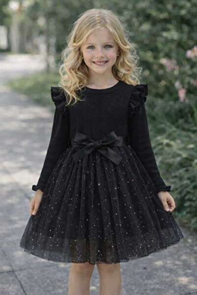 BEBEĞİME ÇORAP Момичешка рокля с набрани ръкави и тюлена пола