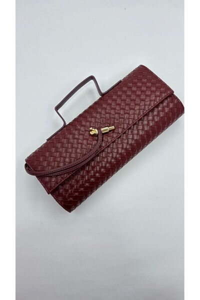 By EDUU Geantă de mână și de umăr pentru femei, cu model tricotat, roșu Clare...