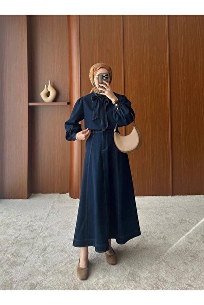 MODA "Fiyonk Bağlamalı Çıma Dikişli İndigo Denim İkili Takım