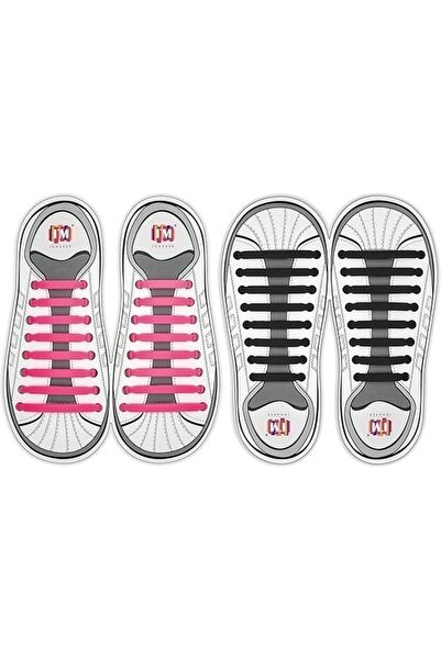 Inmaker Set of 2 pairs of silicone shoelaces for children, 12 pcs/set, pink-b...