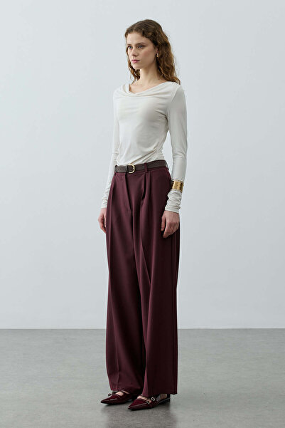 Fahhar Geniş Pileli Palazzo Pantolon Bordo