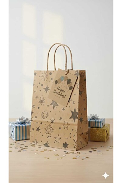 HDF PAZARLAMA ЧЕРНА КРАФТ ТОРБИЧКА С ЗВЕЗДЕН МОТИВ 25 БРОЯ 15*8*20 КРАФТ ТОРБ...