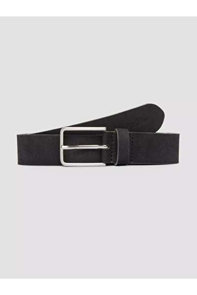s.Oliver Men's suede belt, classic pin buckle, Black
