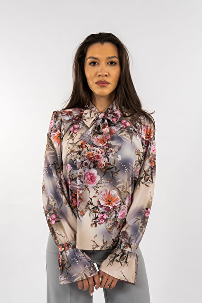 Gorgeaux Elegant Floral Blouse with Cosmos Tie - S(36)