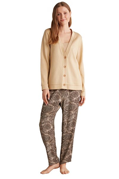 Penyemood Combed Cotton Mood Women's Comfortlux Triple Beige Pajama Set 9526