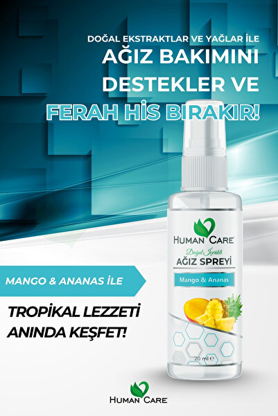 Human Care Ağız Spreyi - Mango & Ananas - Alkolsüz Doğal Ağız Kokusu Giderici Önleyici