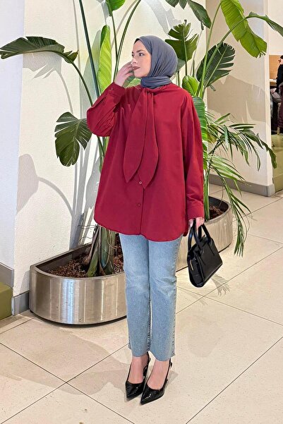 lamelif Scarf Detailed Shirt Burgundy