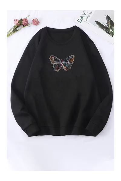 PENTHİLUS Unisex Butterfly Printed Crew Neck Sweatshirt