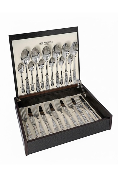 CASA PORTUGUESA LUX Antique Cutlery Set – 18/10 Stainless Steel, 24 Pieces, P...