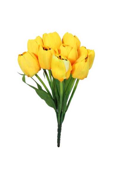 Goliat Sztuczne Tulipany Żółte, Bukiet 9 Sztuk, Wysokiej Jakości, Wysokość 38 cm