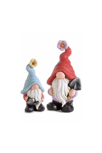 Decorer Set of 2 Ceramic Gnome Figurines 8.5x7.5x17.5 cm, 6.5x5x13 cm