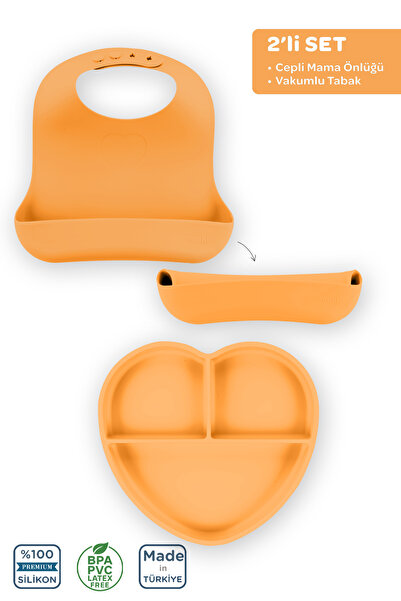 Moki Silicone Feeding Set 2-Piece Candle Orange / Baby Bib, Baby Plate