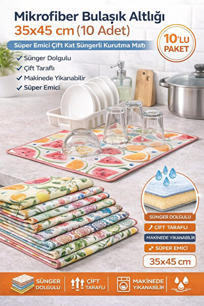 AKINCO 10 Adet Kurutmalık Mikrofiber Kurutma Bulaşık Tezgah Altlığı