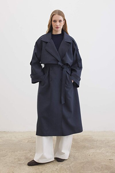 Hooopstore Premium Oversize Lacivert Trençkot