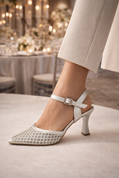 guijarro Women's Stoned Mesh Detailed Goblet Heeled Evening Dress Shoes with ...