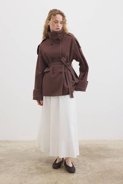 Hooopstore معطف بني واسع الياقة