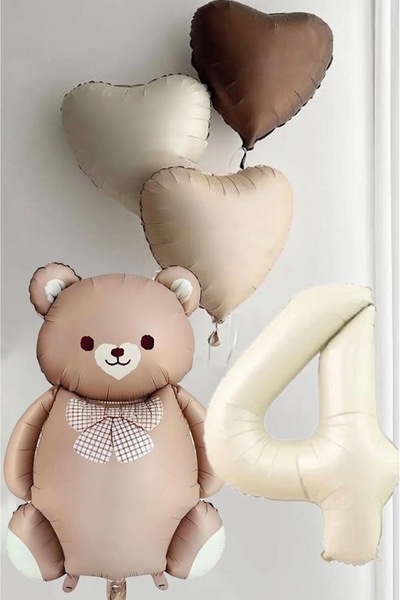 Çemrek Süs Parti مجموعة بالونات الدب البني والقلب 5 قطع