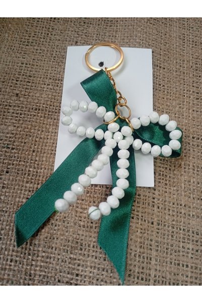 Nympha French Coquette Pearl Bow Keychain – Handmade Bag Accessory – Car Rearview Mirror Ornament –