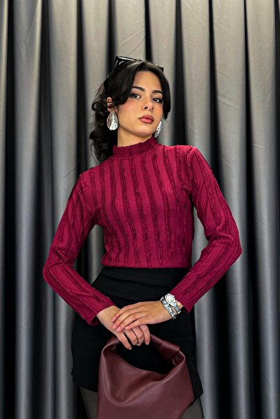 Tmptekstil Big Dart Turtleneck Ruffle Blouse - Burgundy Bordo