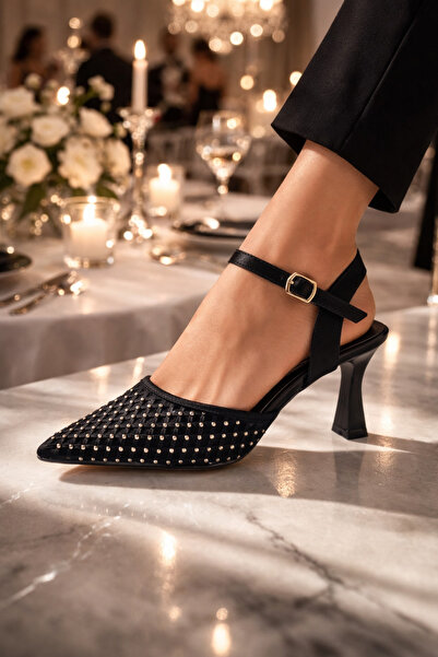 guijarro Women's Stoned Mesh Detailed Goblet Heeled Evening Dress Shoes with ...