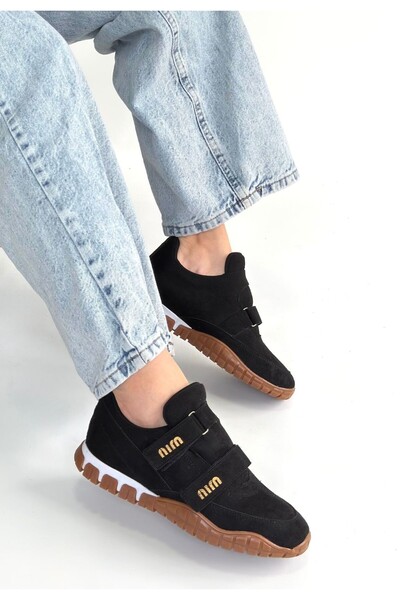 M&B COLLECT Tunga Black Suede Velcro Sneakers