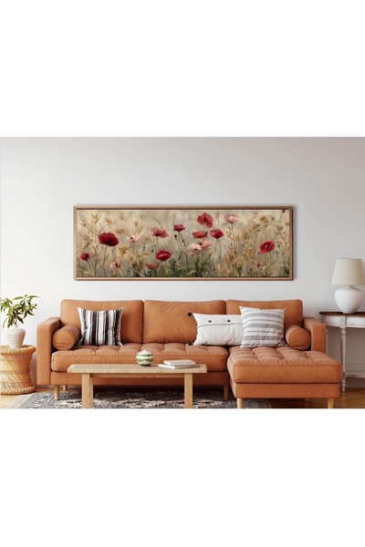 woodhomeworks Tek Parça Gerçek Ahşap Yatay Panorama Çerçeveli Tablo gelincik ...