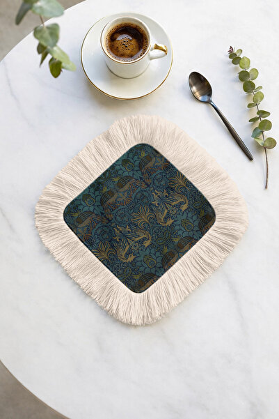 Evimde Bambaşka Luxury Bird Motif Fringed Presentation Napkin - Elegant Vinta...