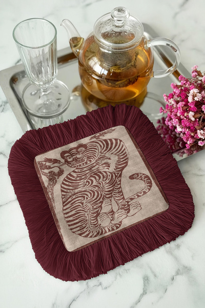 Evimde Bambaşka Șervețel de prezentare cu franjuri cu motive asiatice - Figur...