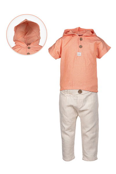 Baby Cara طقم ملابس للأطفال مكون من قميص وبنطال بغطاء بغطاء رأس - مصنوع من قط...