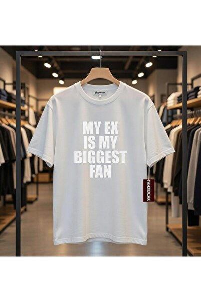 playwear Μπλουζάκι με στάμπα  "MY EX IS MY BIGGEST FAN " Unisex Oversize, Μαύ...