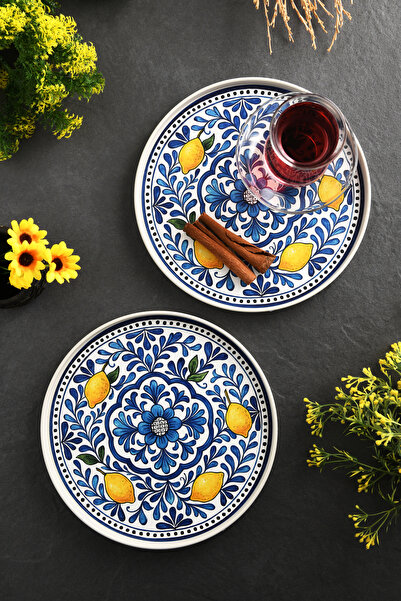 Leila 2'li Lemon Blue Tepsi 22 cm Mavi-Beyaz
