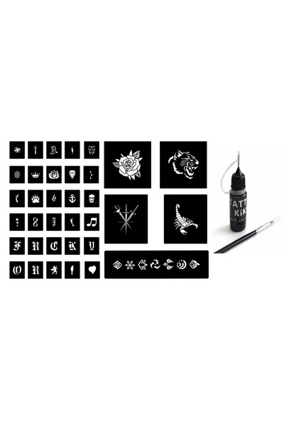 Airbrush Tattoo Kalem Uçlu Geçici Dövme Boyası Şablon ve Fırça Hediyeli Set 2