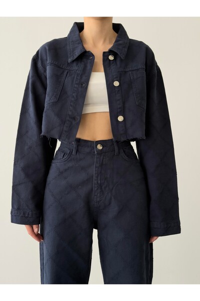 Quzu Laser Pocket Detailed Jacket Navy Blue