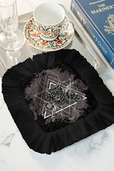 Evimde Bambaşka Șervețel decorativ din țesătură geometrică de lux cu franjuri...