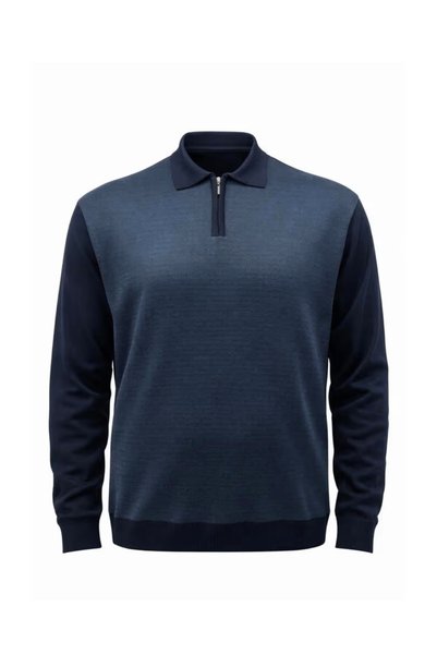 BattalModa Men's Large Size Navy Blue Polo Collar Zippered Knitwear Sweater 5Xl-6Xl-7Xl-8Xl