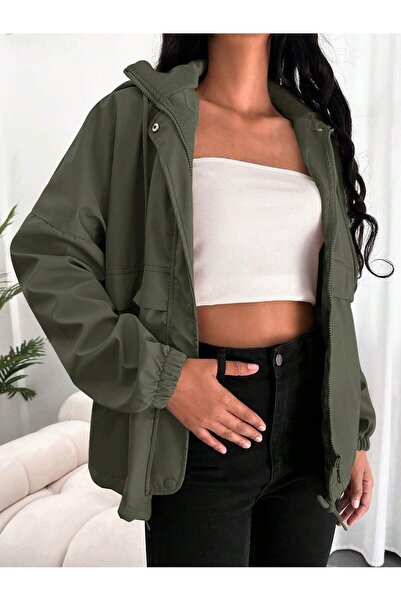 MELA ROSSA Ženska kaki Postavljeno jakna sa kapuljačom, vezanim vezicama i vo...