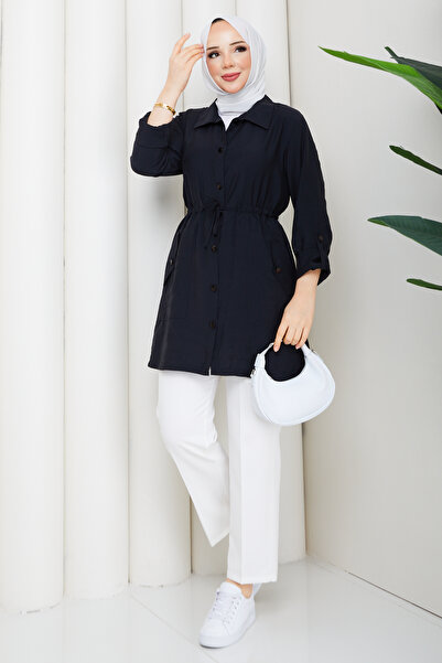 Pamuk Butik Women's Waist Tunneled Pocketed Shirt