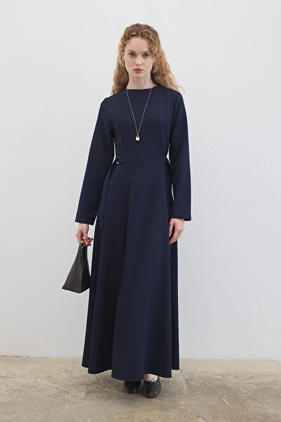 Hooopstore D Buckle Detailed Long Navy Blue Dress