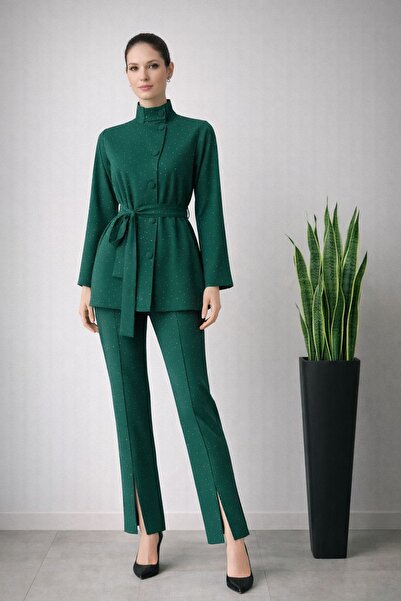 ossons Stylish Suit with Stone Detail and Belt