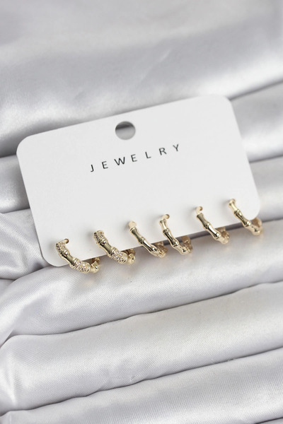 CT STONES Mey Import ®   Gold Color Brass Bone Model 3 Pair Women's Earring Set