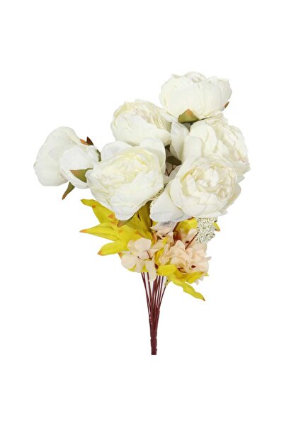 Goliat Sztuczny Bukiet Białych Piwonii z Dodatkami - 13 Gałązek, Wysokość 55 cm