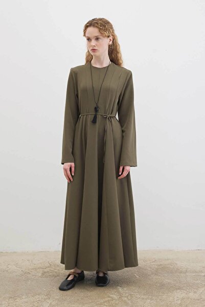 Hooopstore Eva Cut Waist Detailed Khaki Dress