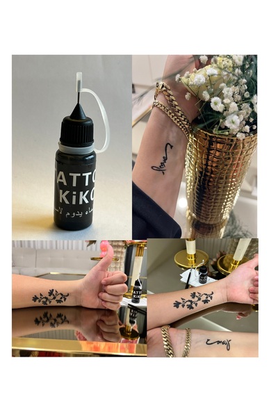 Airbrush Tattoo Kalem Uçlu Likit Geçici Dövme Boyası Fırça ve 3 Adet Şablon Hediyeli
