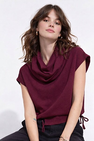 Clandestino Collar Detailed Patterned Bohemian Blouse Purple