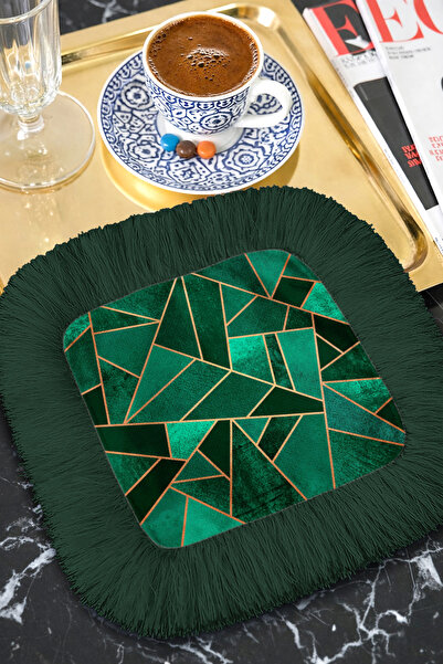 Evimde Bambaşka Γεωμετρική Σμαραγδένια Χαρτοπετσέτα Παρουσίασης με Φούντες - ...