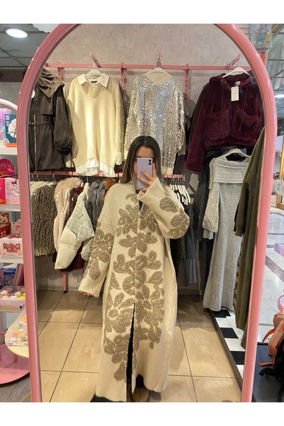 Sakura Konsept Butik Flower-Patterned Tricot Long Cardigan