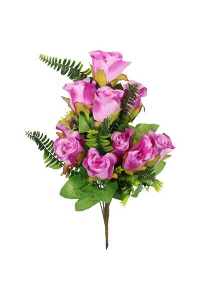 Goliat Bukiet Sztucznych Róż Fioletowych - 10 sztuk z Paprotkami, Realistyczn...