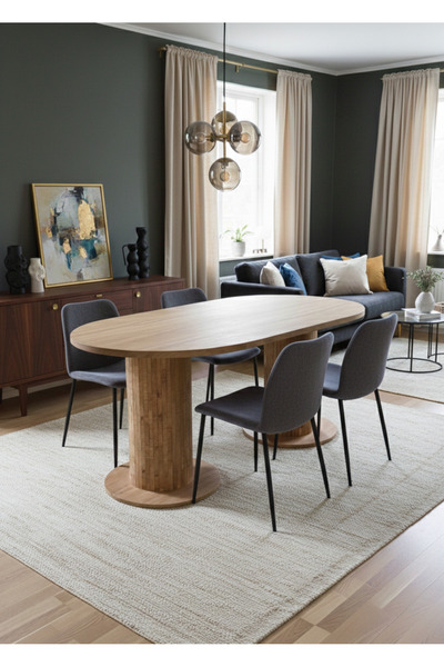 OlcayAksesuar Oslo 180x90x74cm (36MM KALIN KENARLI) Oval Beyaz Sütunlu Mutfak...