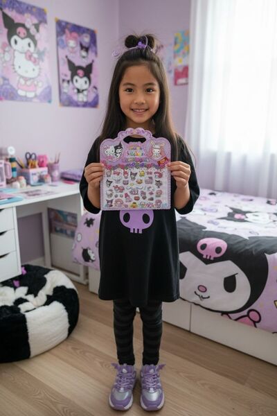 synshop Sanrio Karakterleri Kabartmalı Yaldızlı Sticker Seti - Hello Kitty Ku...