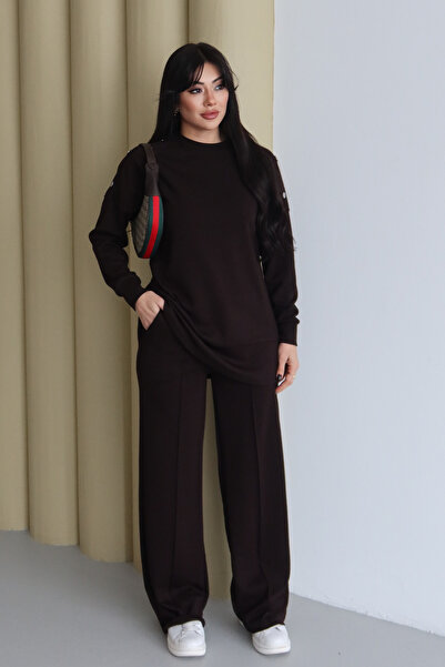 Balenbi Shoulder Snap Detailed Crew Neck Oversize Modal Hijab Set 1178